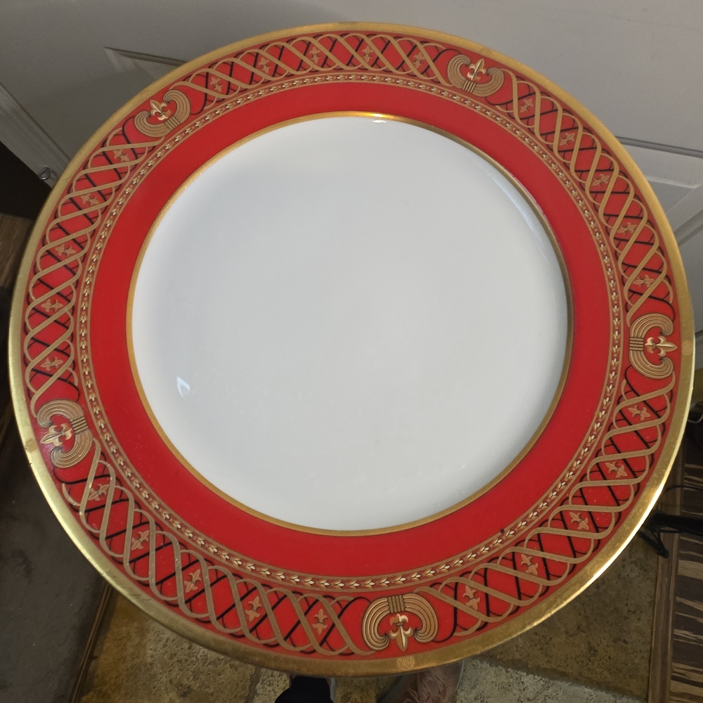 Christian Dior Authentic Ambassador Red and Gold Fine Dining Diner Plate